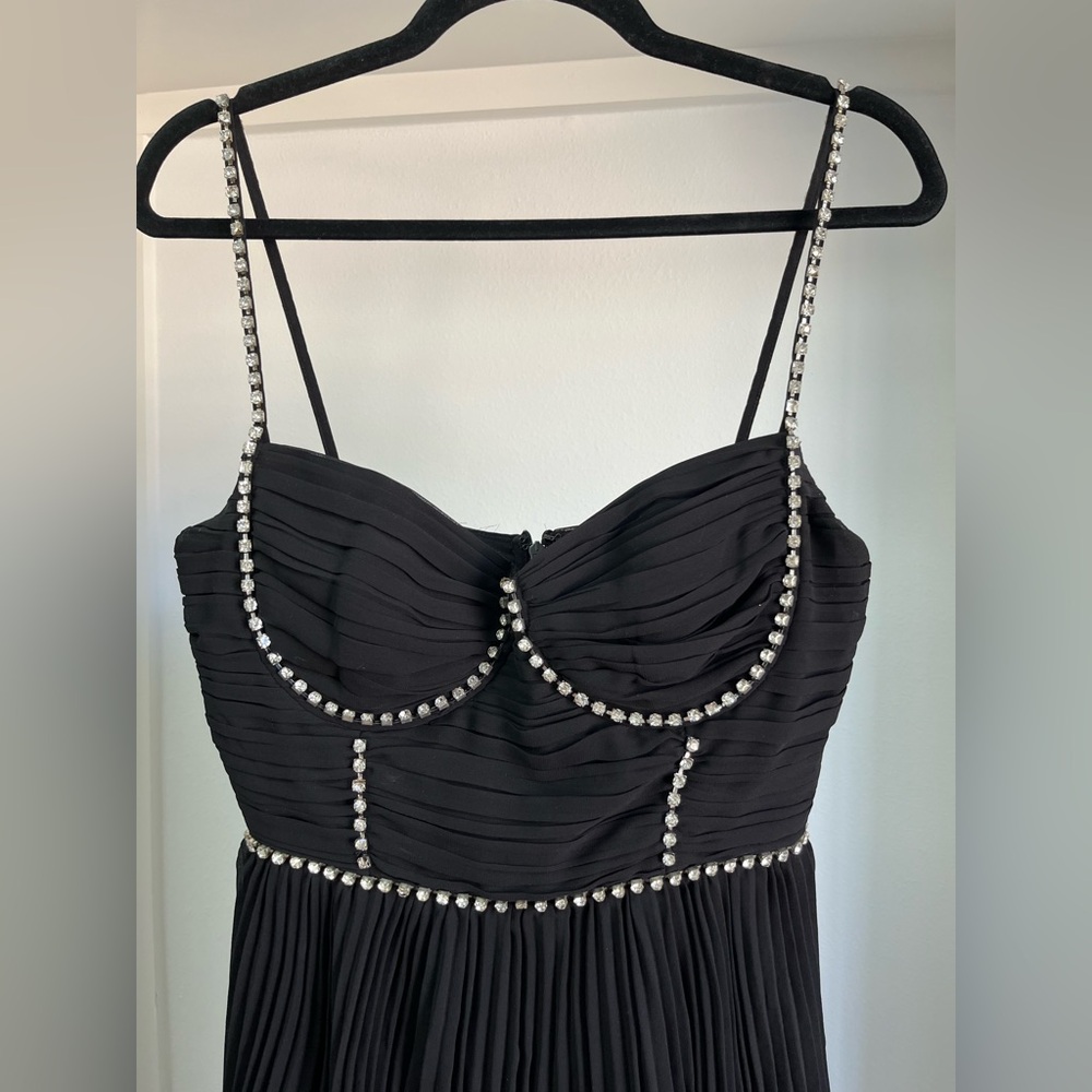 Self-Portrait black pleated diamante crystal bustier tiered midi chiffon dress 6 - Picture 10 of 14